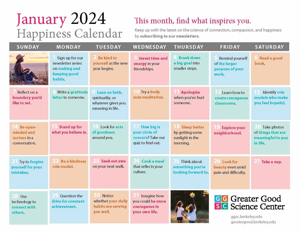 January 2024 Happiness Calendar County of Fresno